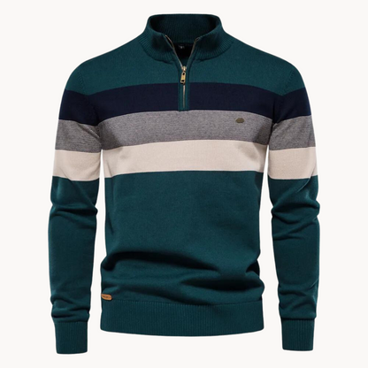 Pull homme color-block en maille respirante, vue de trois quarts