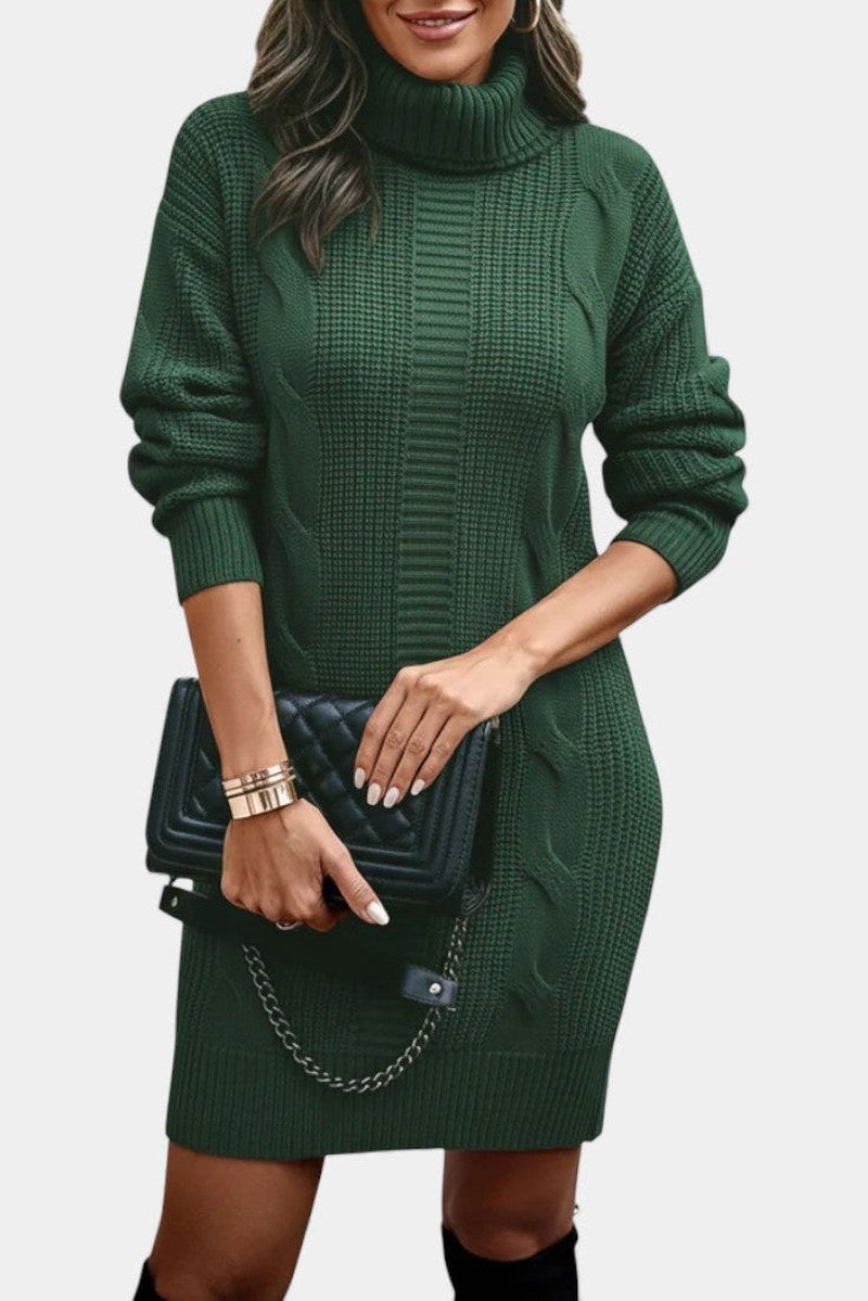 Robe en maille pour femme avec col roulé, texture du tricot