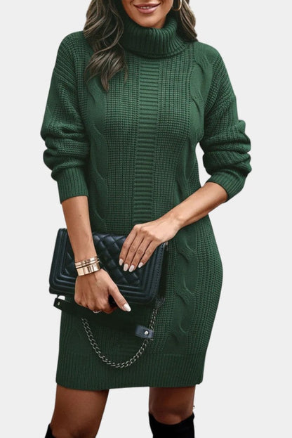Robe en maille pour femme avec col roulé, texture du tricot