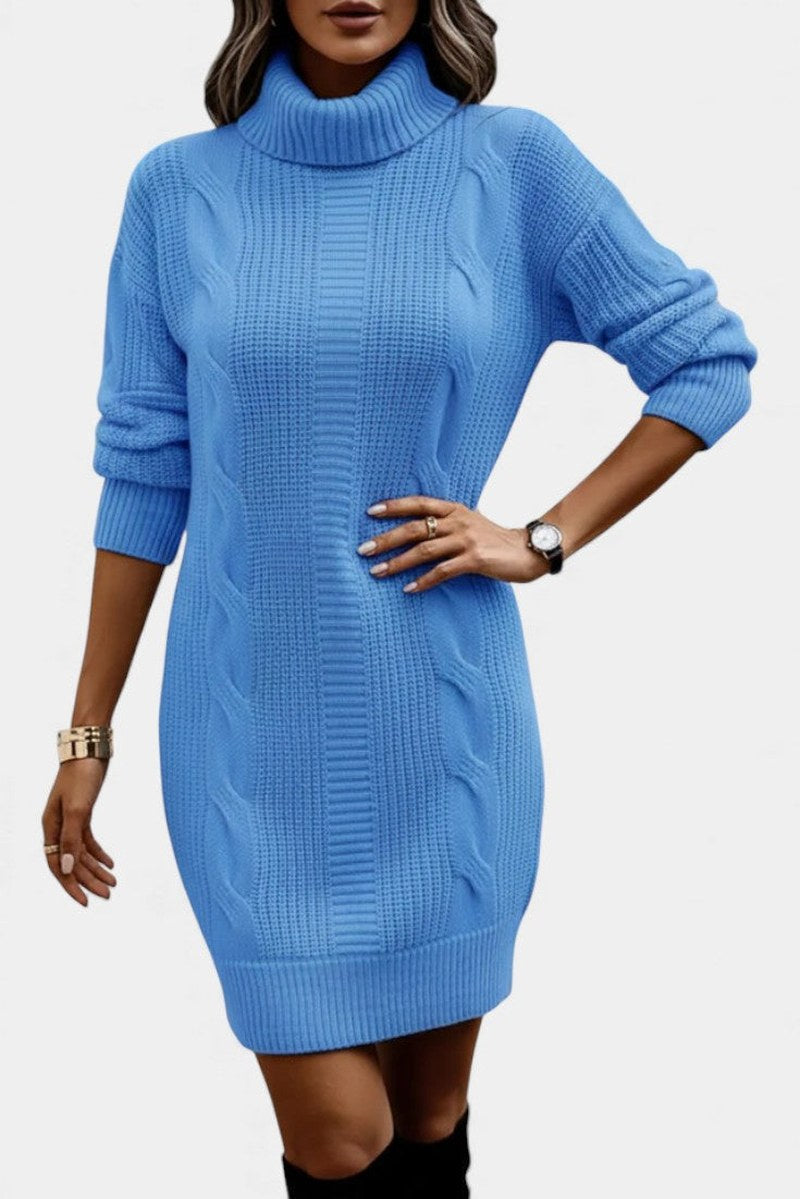 Robe en maille pour femme avec col roulé, coupe ajustée
