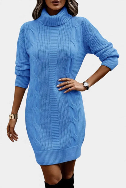 Robe en maille pour femme avec col roulé, coupe ajustée