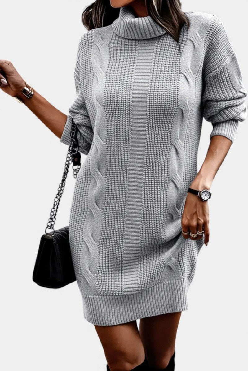 Robe en maille pour femme avec col roulé, finition des manches