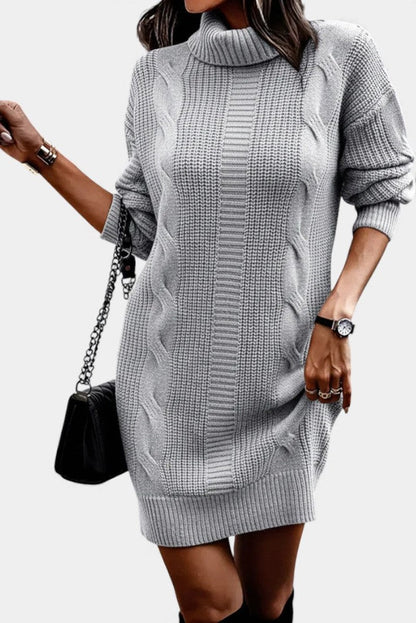 Robe en maille pour femme avec col roulé, finition des manches