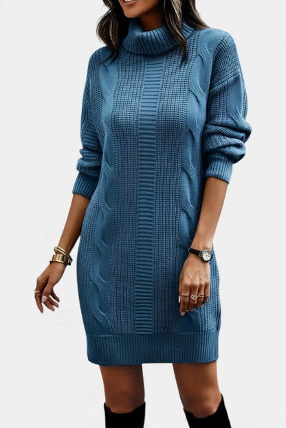 Robe en maille pour femme avec col roulé, silhouette portée