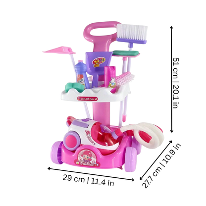 Chariot de ménage pour enfants avec accessoire aspirateur, guide des dimensions