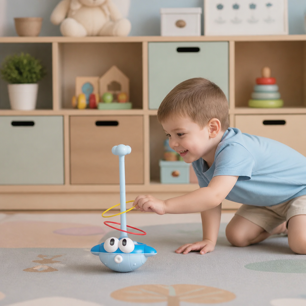 Enfant concentré sur le mode lancer d'anneaux, gros plan