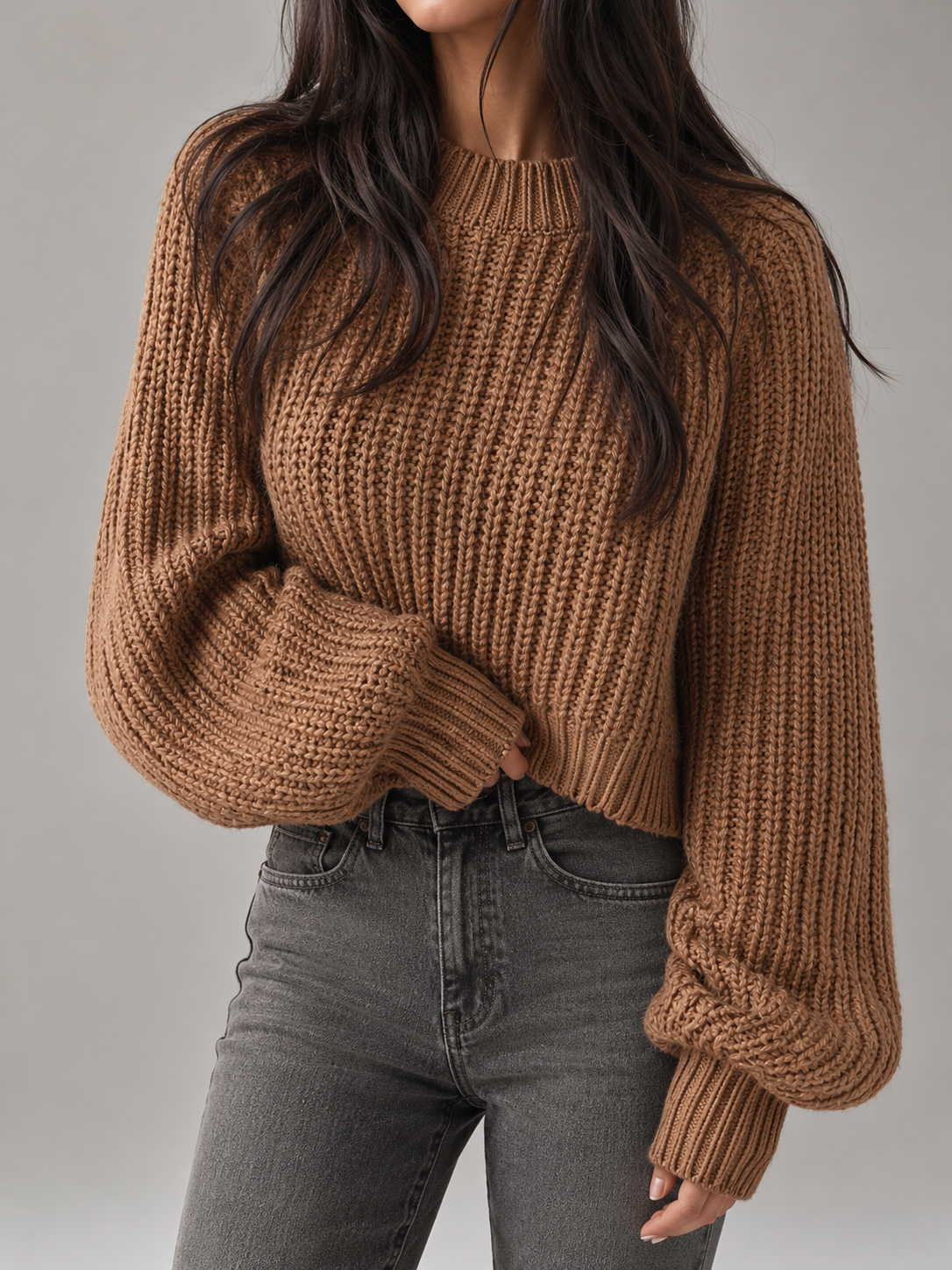 chandail oversized en maille épaisse, détail des manches