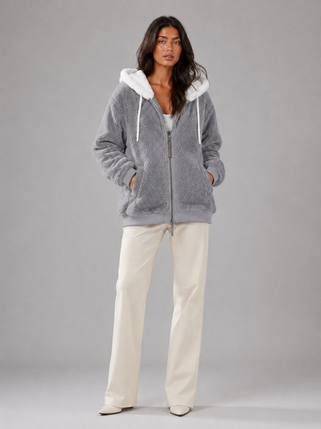 Veste matelassée à capuche pour femme avec doublure sherpa