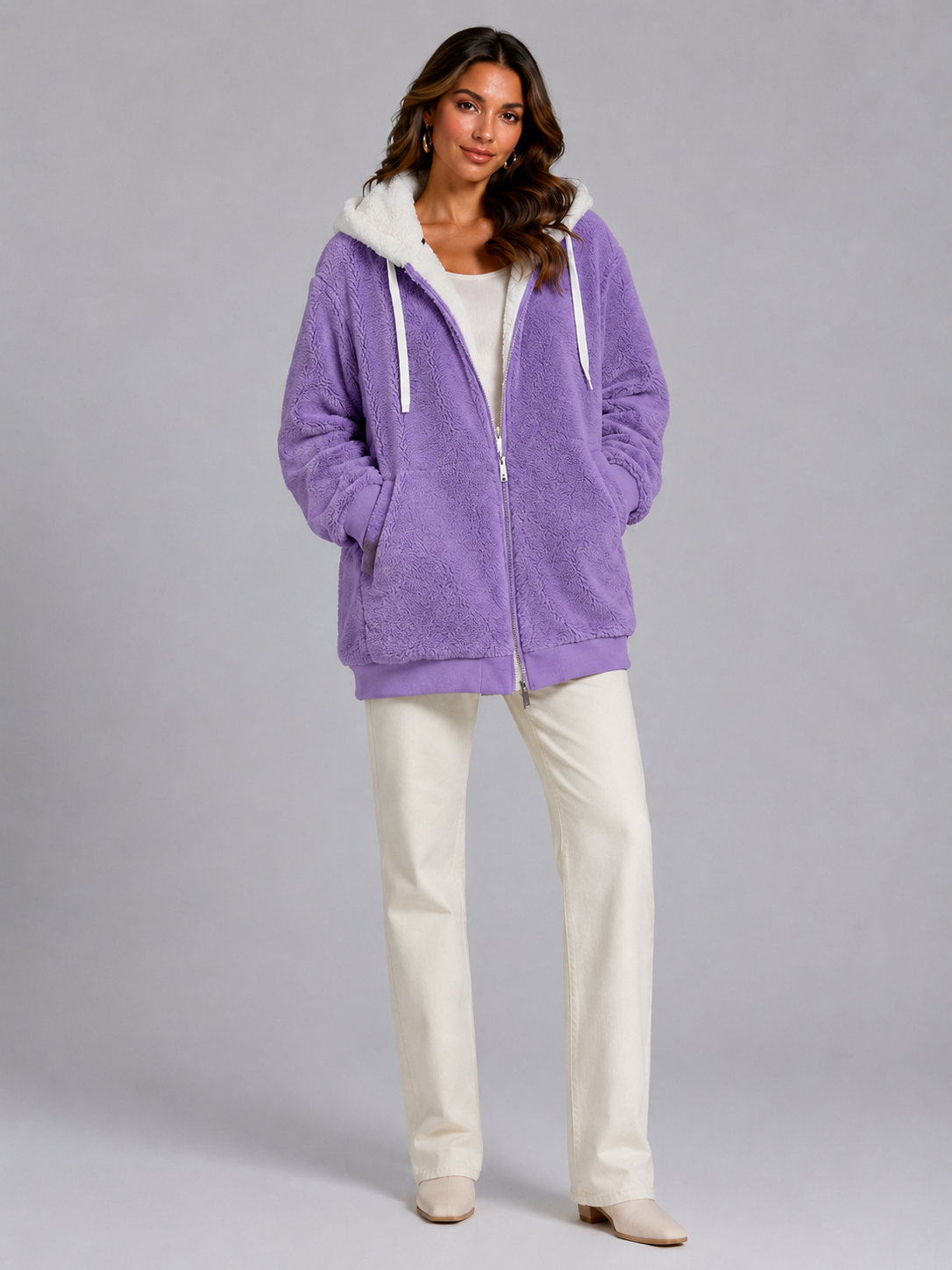 Veste matelassée à capuche pour femme avec doublure sherpa