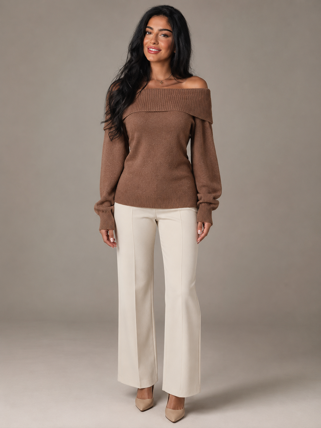 pull-over épaule dévoilée avec bande plissée, vue avant