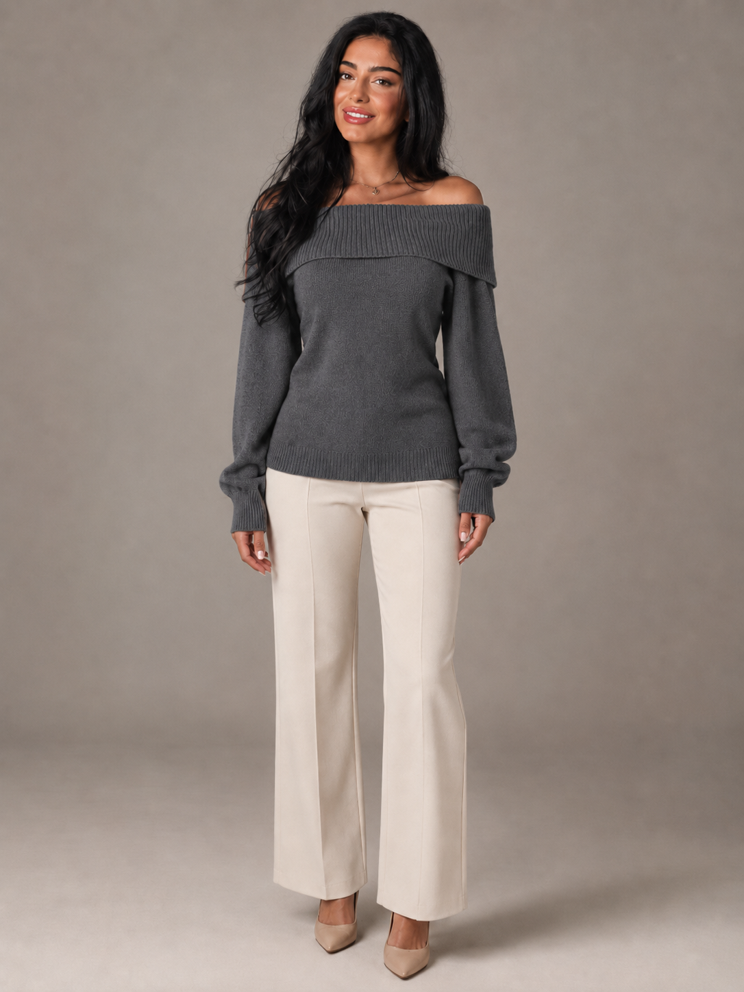 pull-over épaule dévoilée avec bande plissée, vue arrière