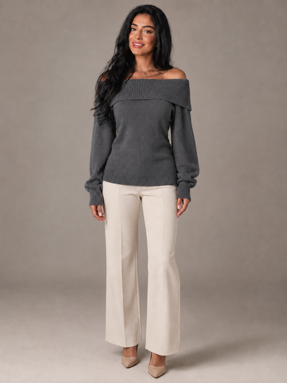 pull-over épaule dévoilée avec bande plissée, vue arrière