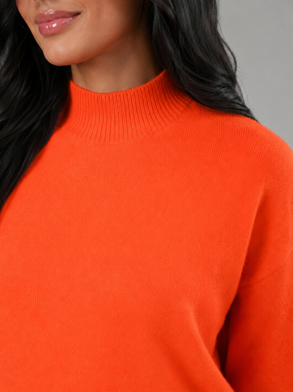 pull en maille douce pour femme avec col montant, couleur beige