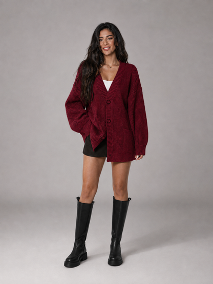 cardigan oversized en maille épaisse, couleur marron