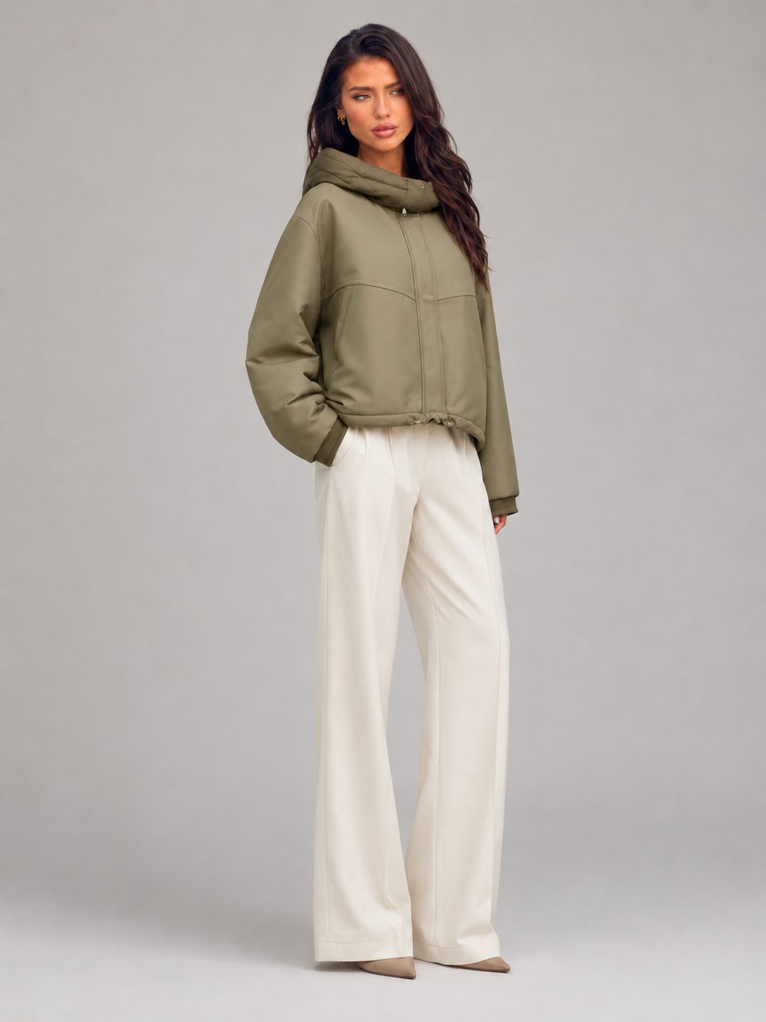 Veste à capuche rembourrée pour femme, plat