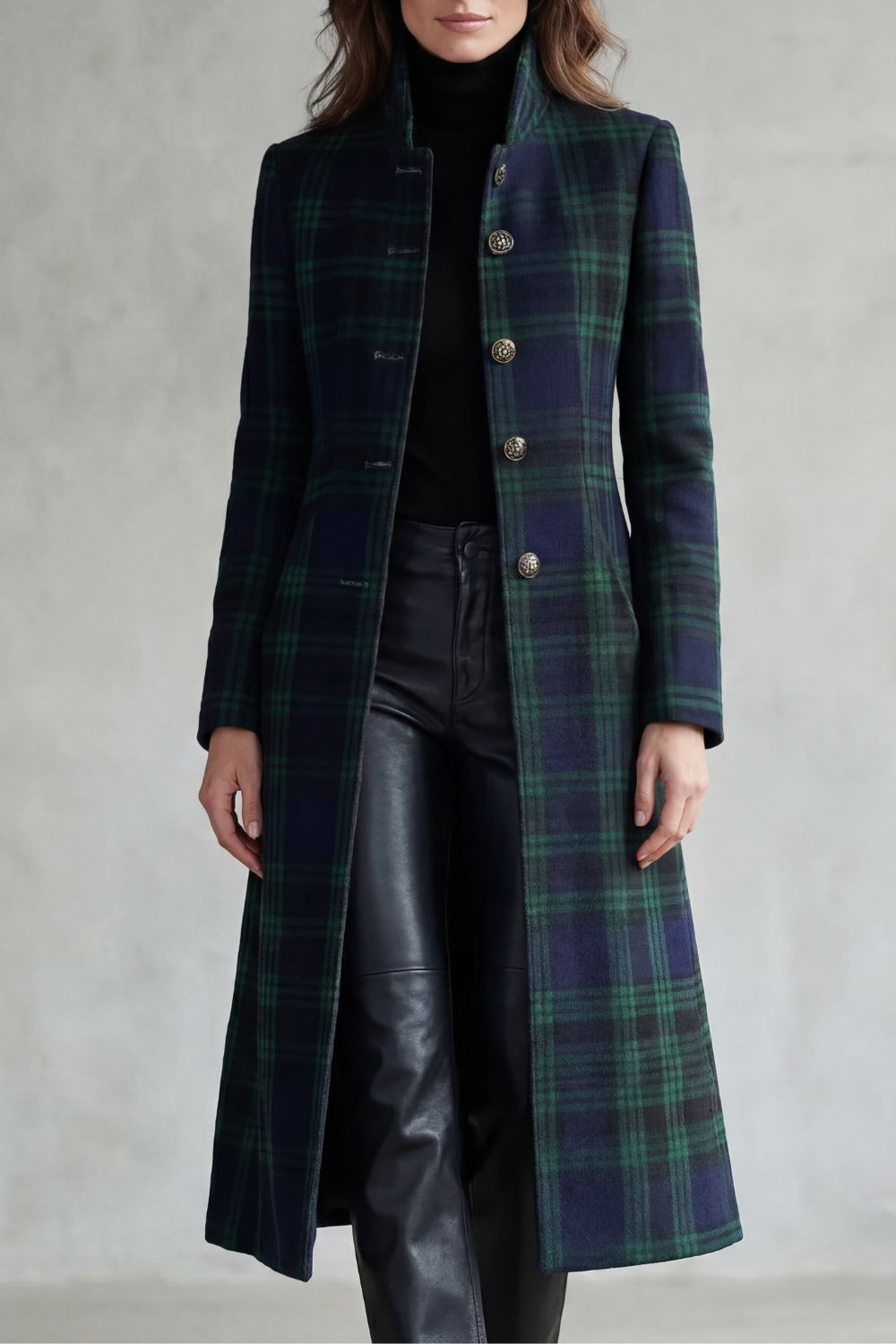 Manteau femme en laine mélangée à carreaux écossais, vue de face