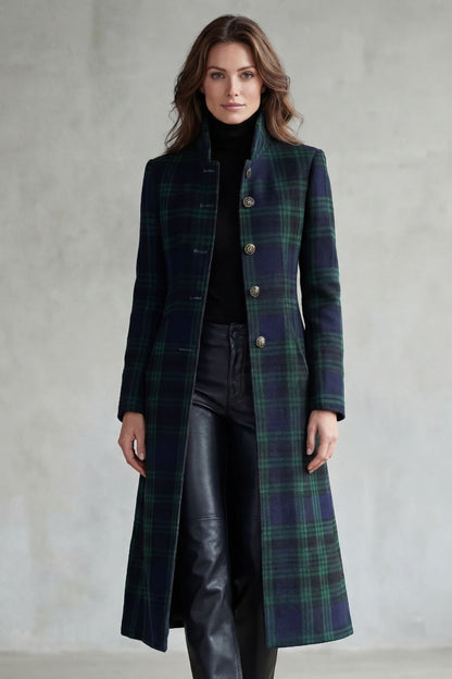 Manteau femme en laine mélangée à carreaux écossais, vue de dos