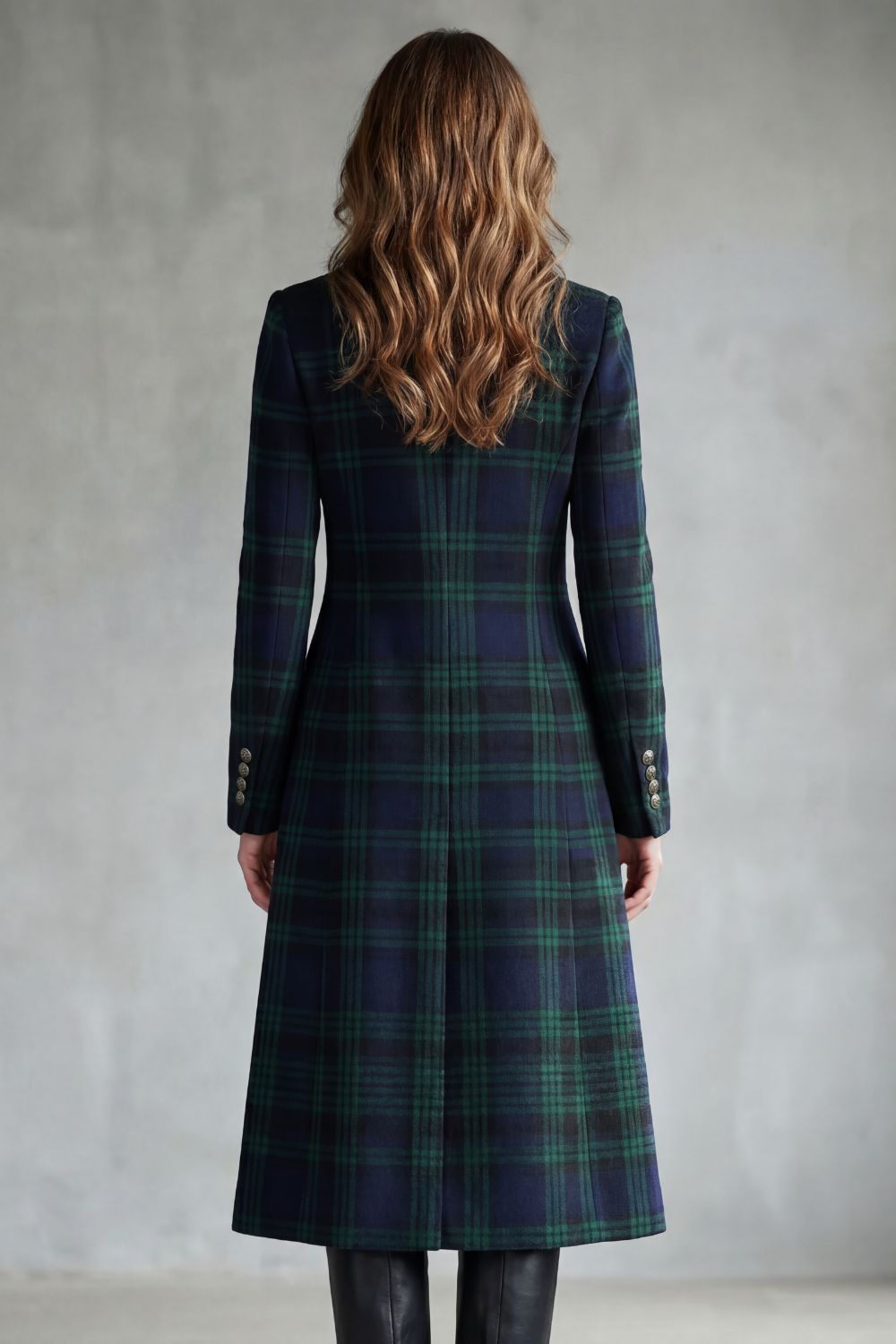 Manteau femme en laine mélangée à carreaux écossais, vue de profil