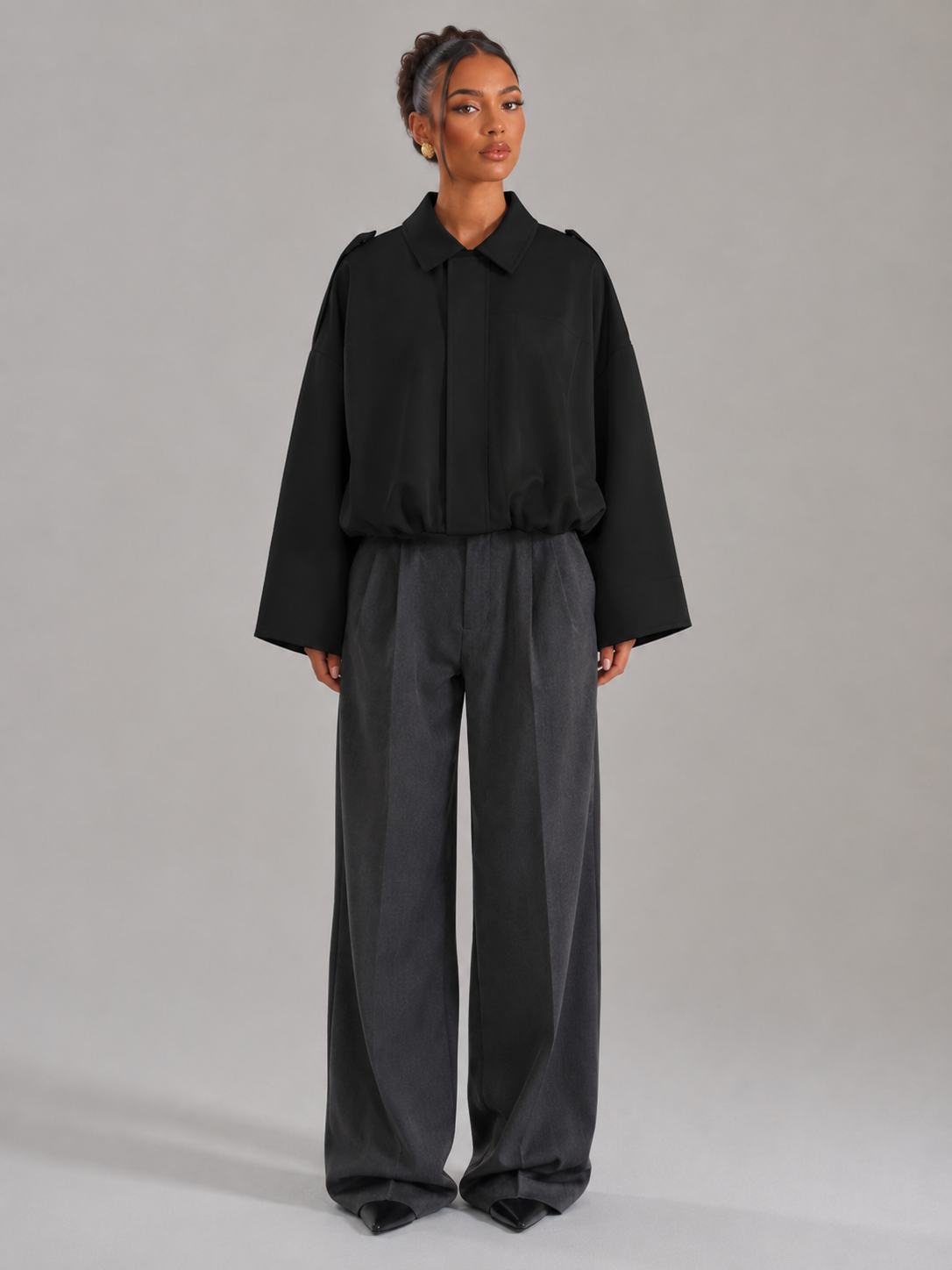 Veste utilitaire oversize pour femme, détail du col