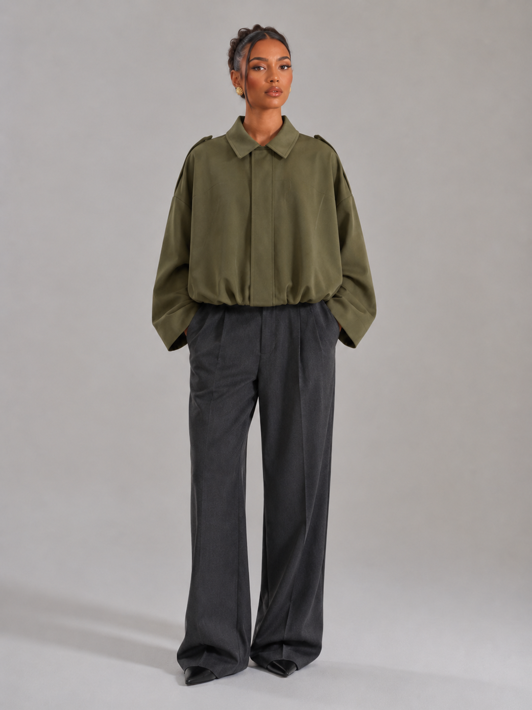 Veste utilitaire oversize pour femme, couleur marron