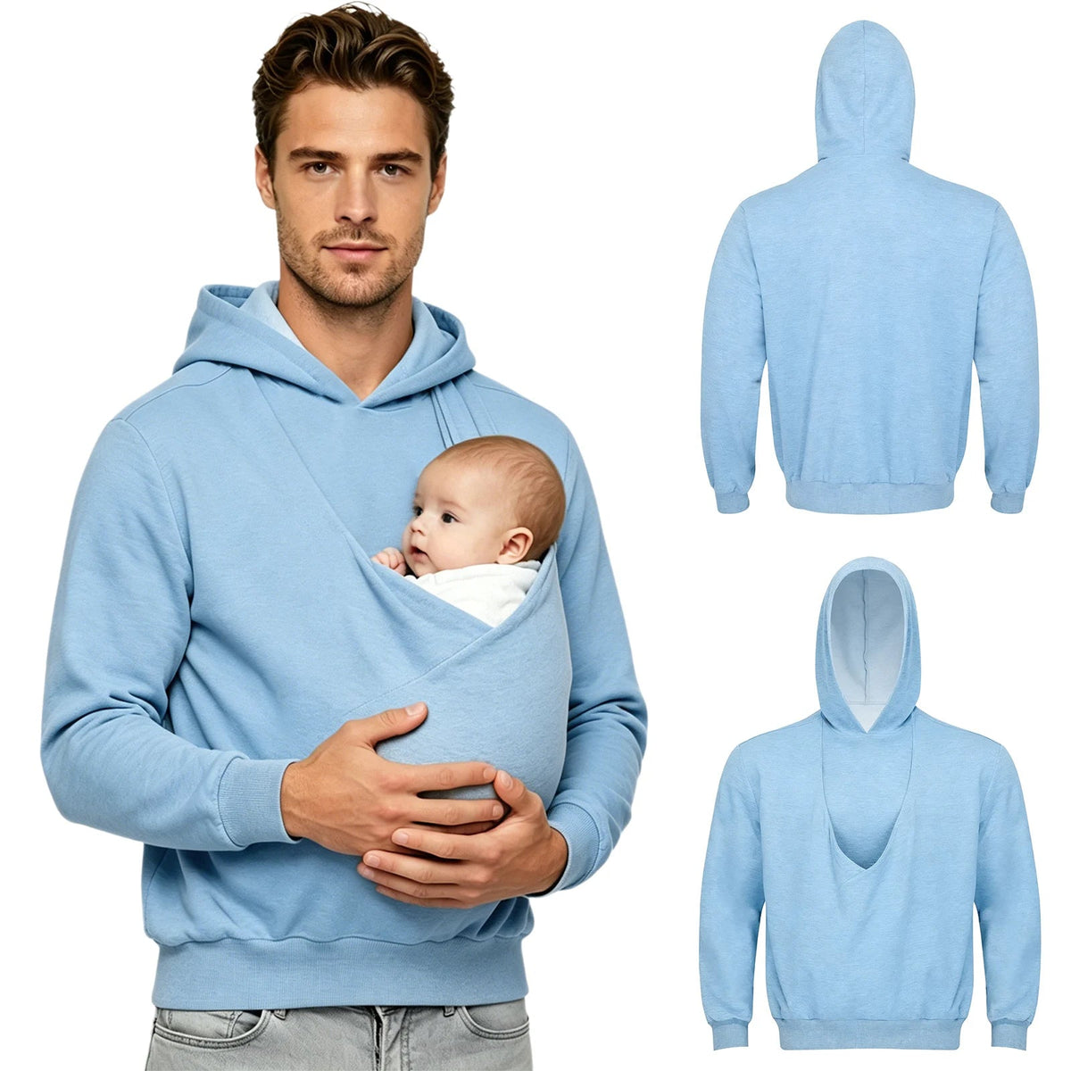 Chandail de portage de bébé avec poche kangourou pour hommes, vue arrière