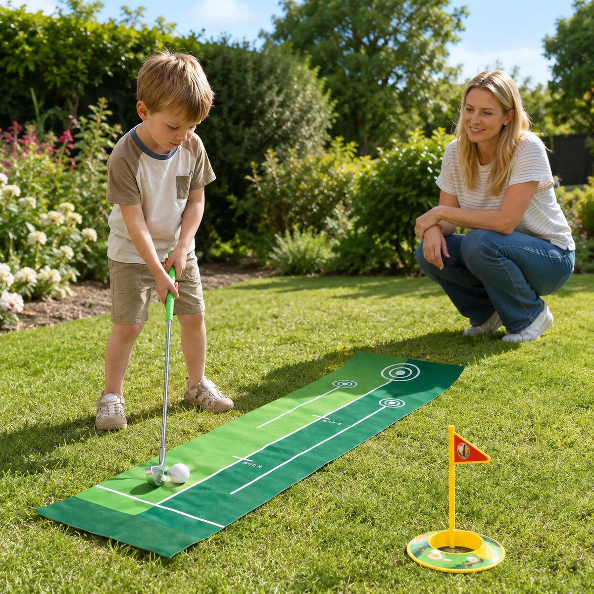 Set de mini-golf avec clubs ajustables, gros plan