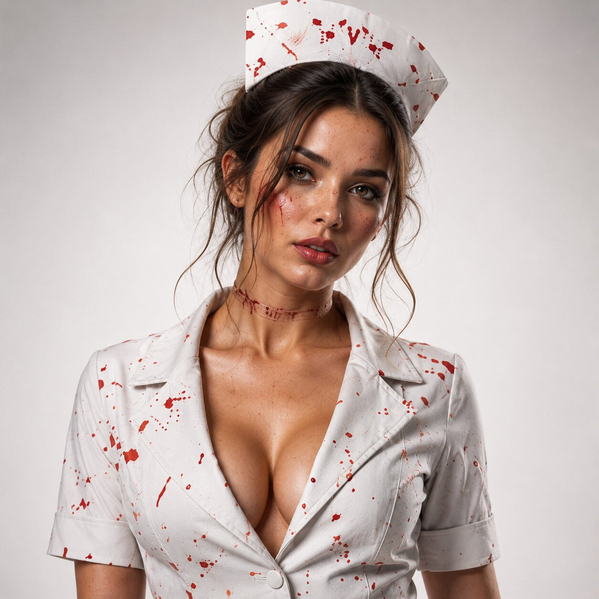 détail des taches de sang sur le costume