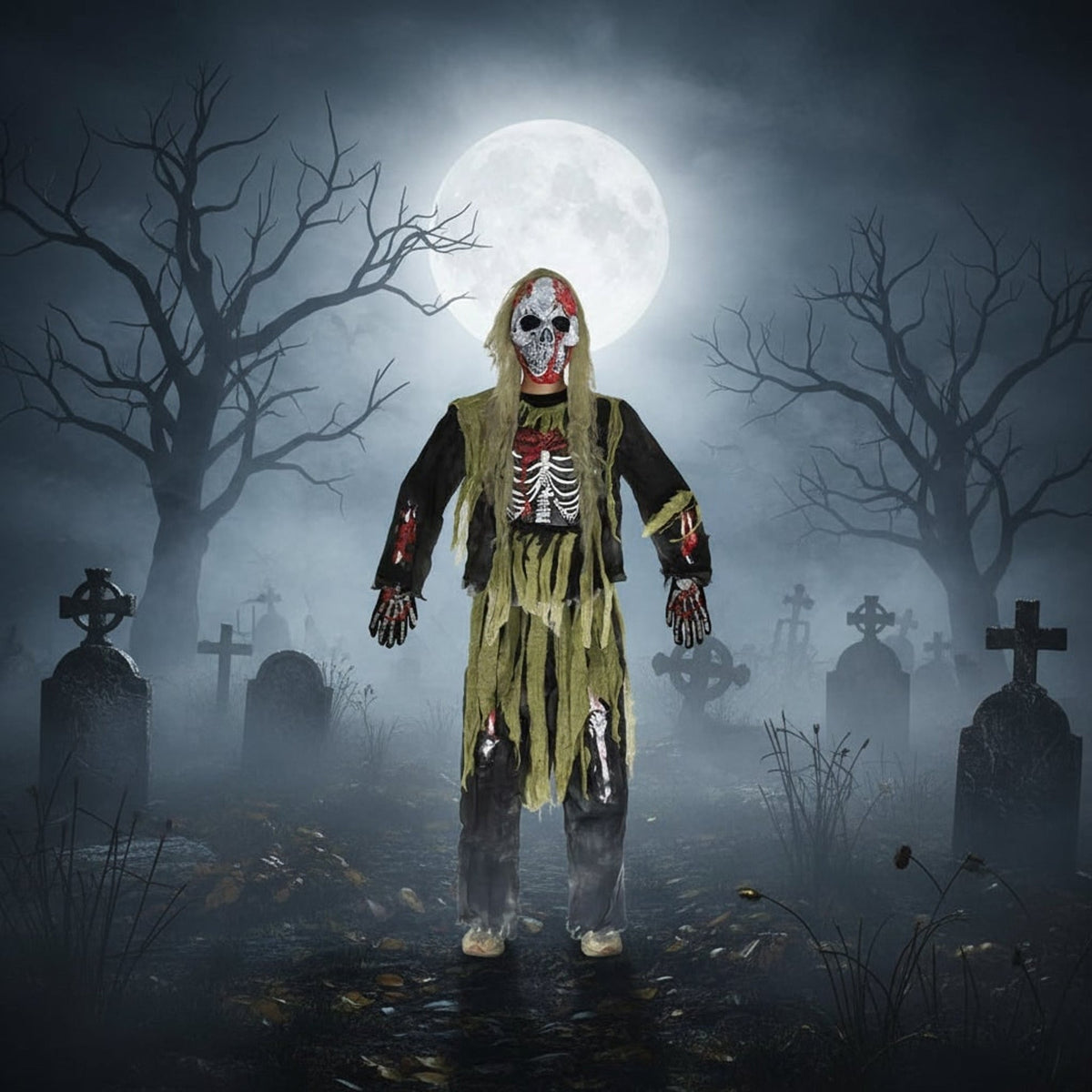 Déguisement de zombie squelette enfant, vue de dos