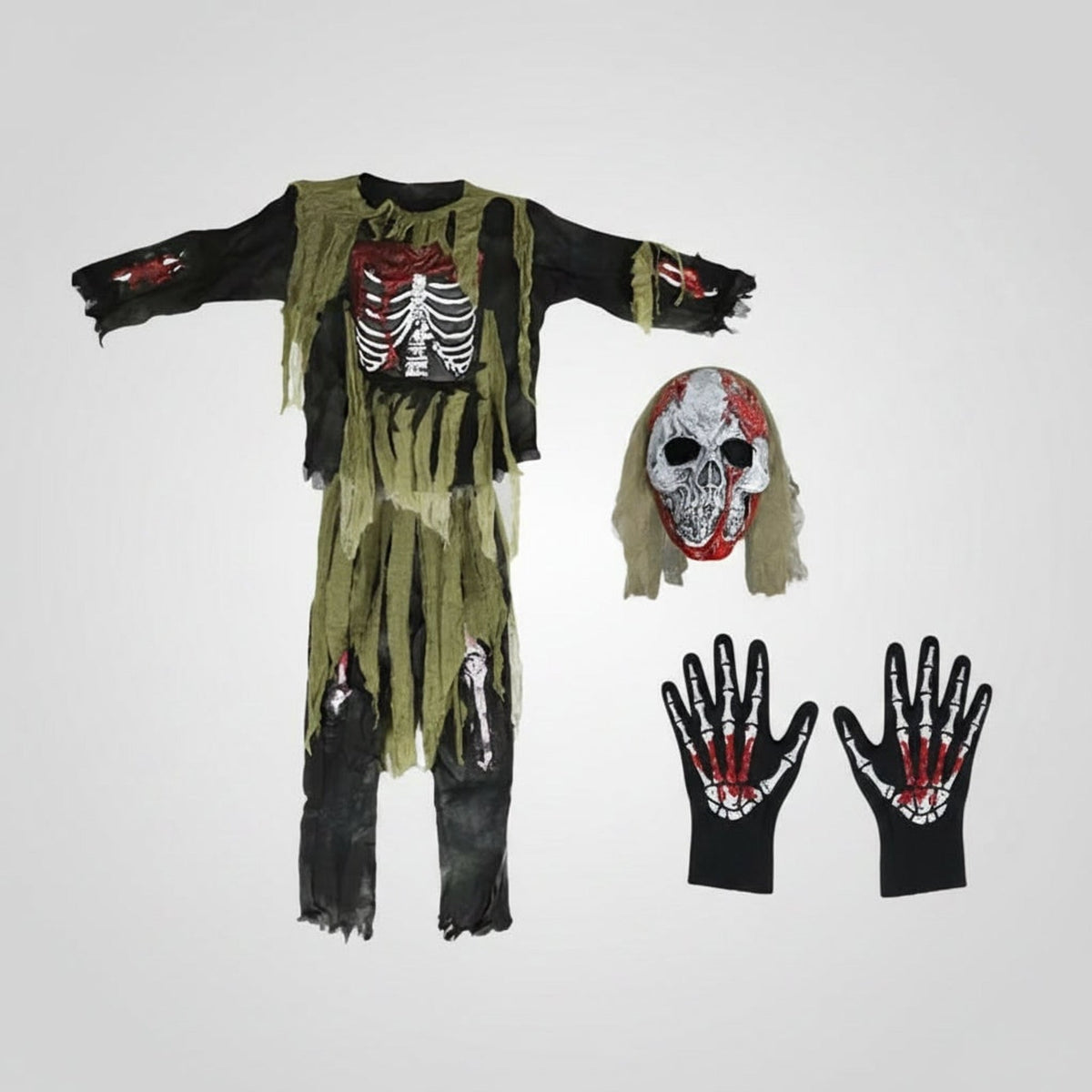 Détail de l'imprimé cage thoracique du déguisement zombie squelette
