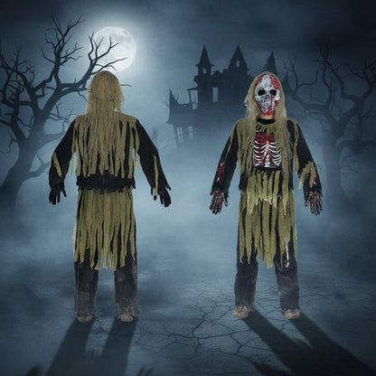 Enfant portant le déguisement de zombie squelette