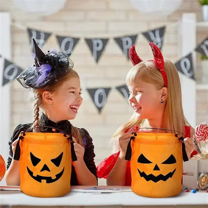 Seau à bonbons citrouille lumineux LED, utilisation lors d'Halloween