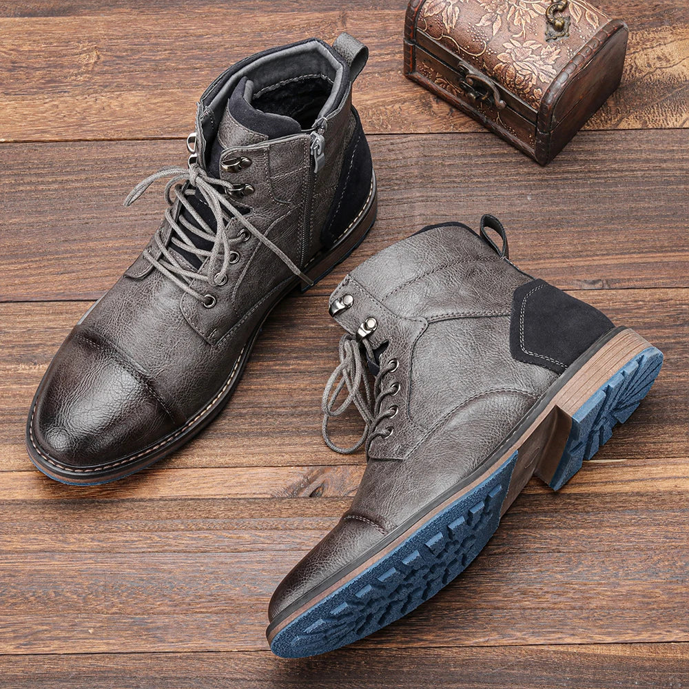 Bottines d'hiver en cuir pour hommes, détail de la tige