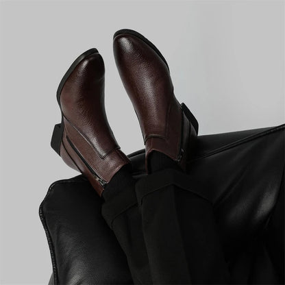 bottes en cuir brunes, vue de dessus