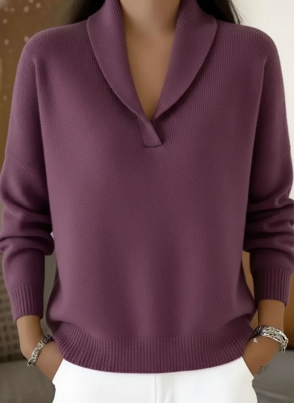 pull en V, couleur bleue