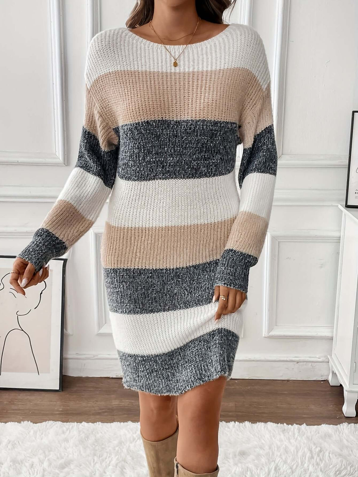 robe pull femme rayée, vue arrière