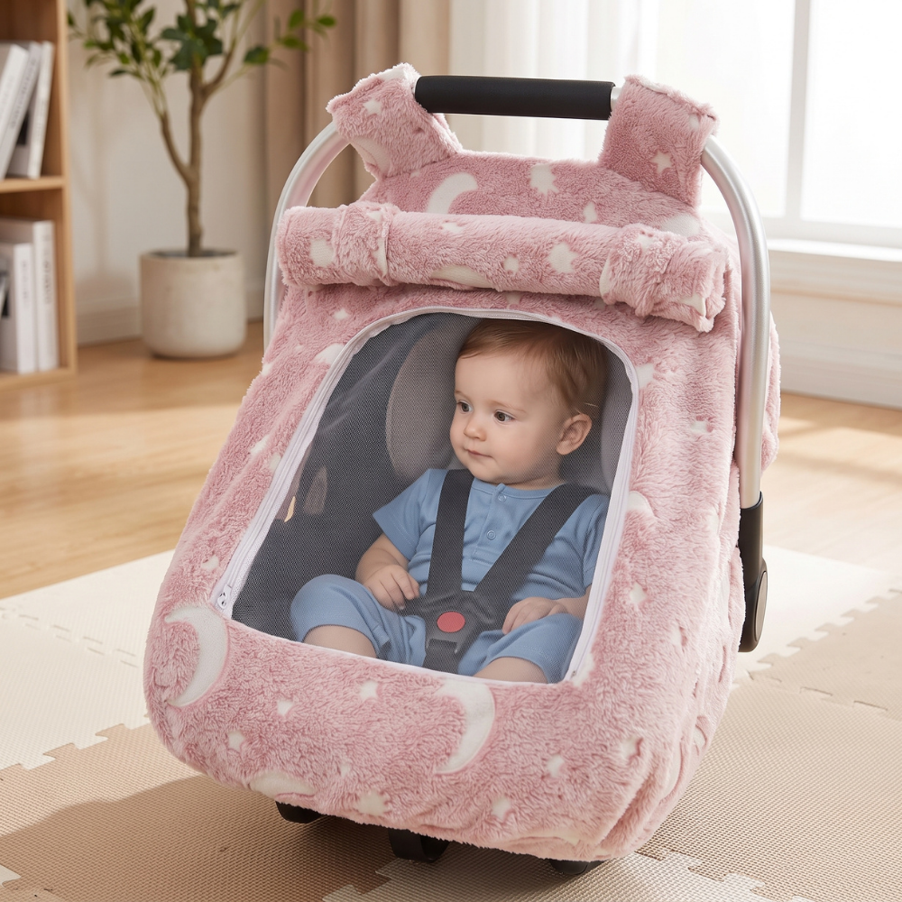 Housse de siège auto bébé motif lune et étoiles, vue de face