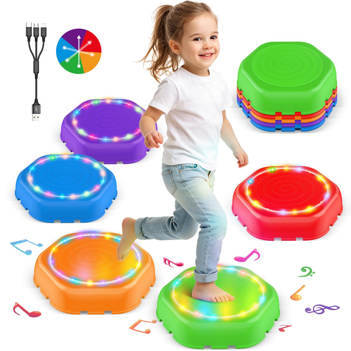 Lot de 5 dalles interactives lumineuses avec une fillette qui saute