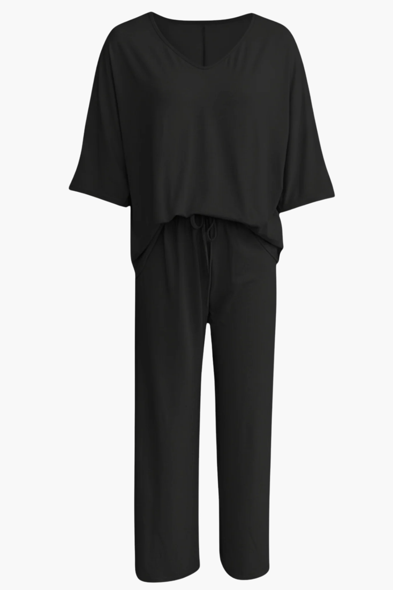 Ensemble Femme 2 Pièces – Haut Col V et Pantalon Large Fluide
