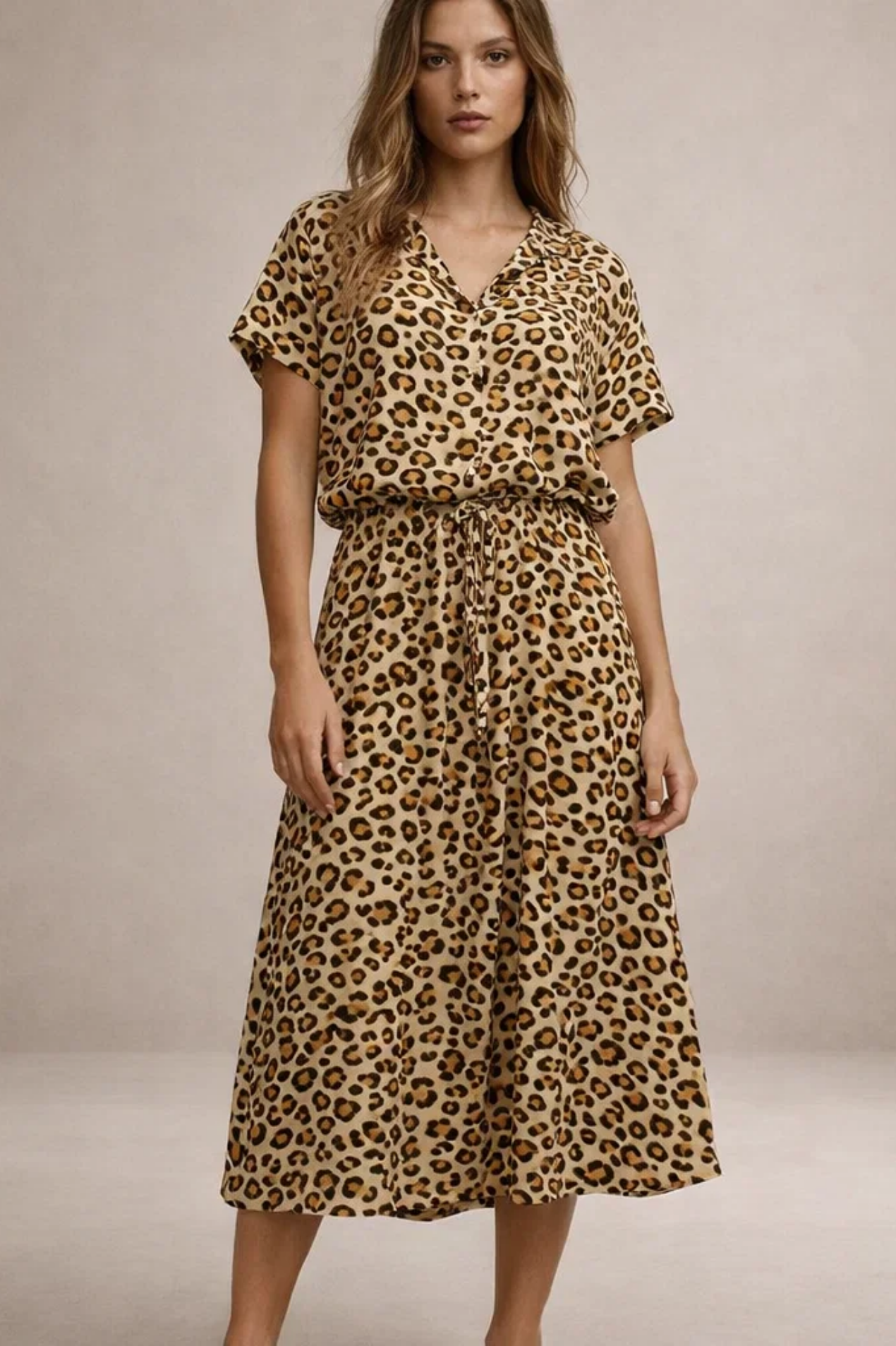Robe Midi Fluide Imprimée – Coupe Féminine Taille Ajustable | Robe Femme