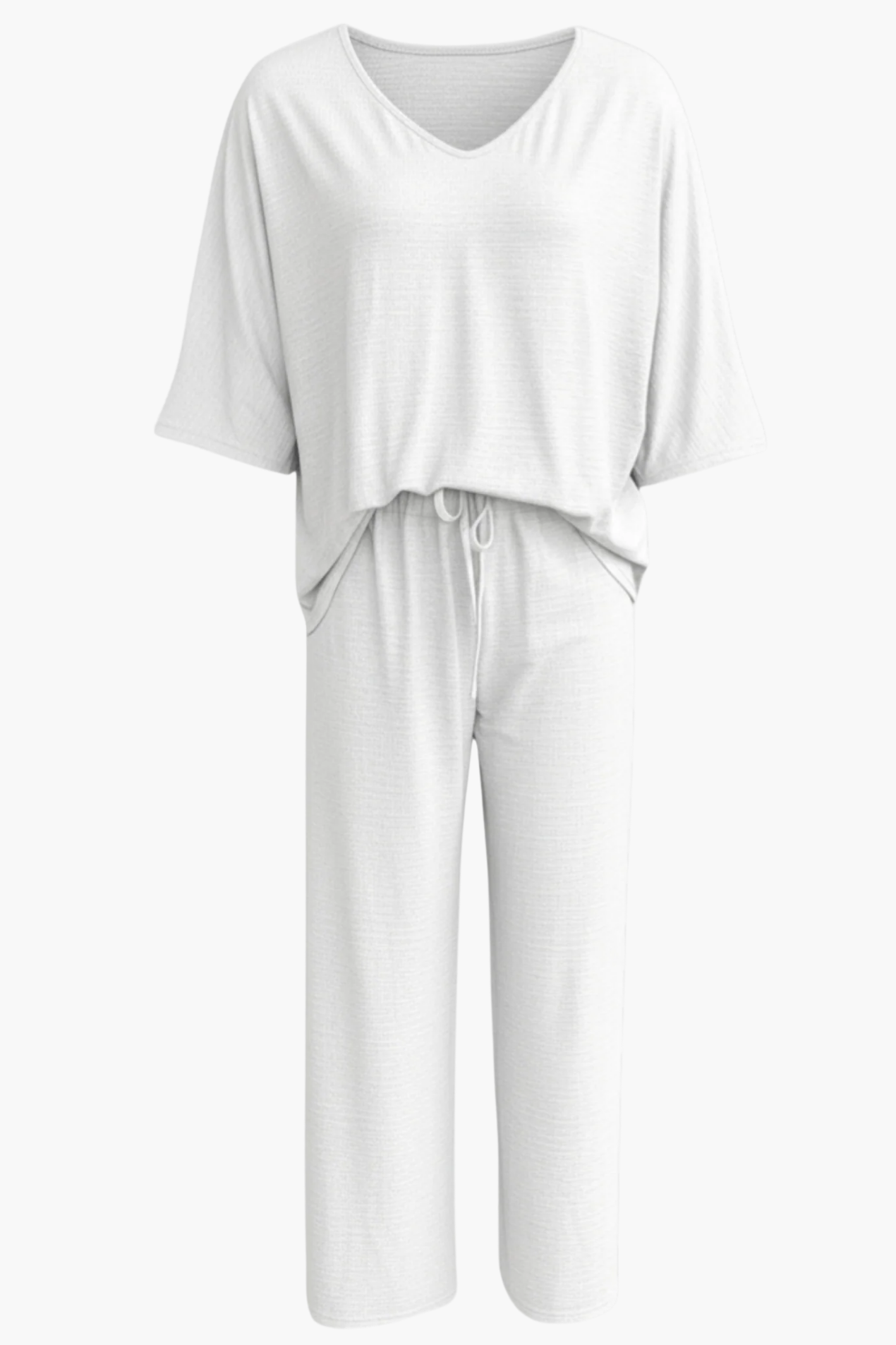 Ensemble Femme 2 Pièces – Haut Col V et Pantalon Large Fluide