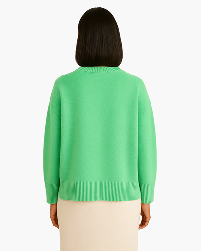 Pull Oversize Femme Col Rond Maille Unie vert - vue de dos - Melvoire