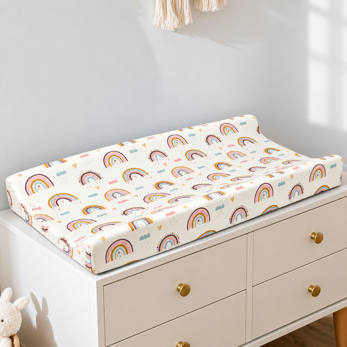 Housse de matelas à langer en coton réutilisable, imprimé Arc-en-ciel