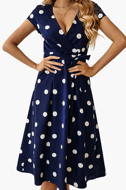 Robe Midi Femme Cache-Cœur À Pois – Robe Élégante Coupe Fluide