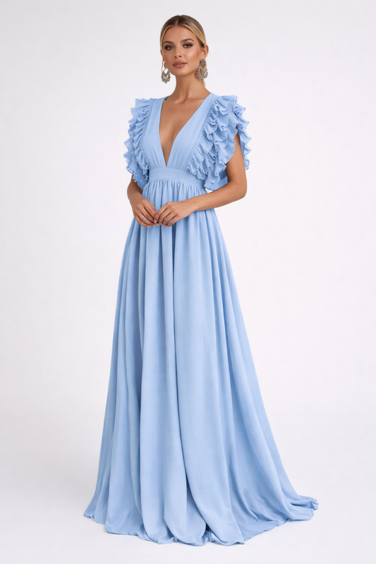 Robe Longue Femme – Élégante & Fluide pour Invitée de Mariage | Robe Maxi Col en V