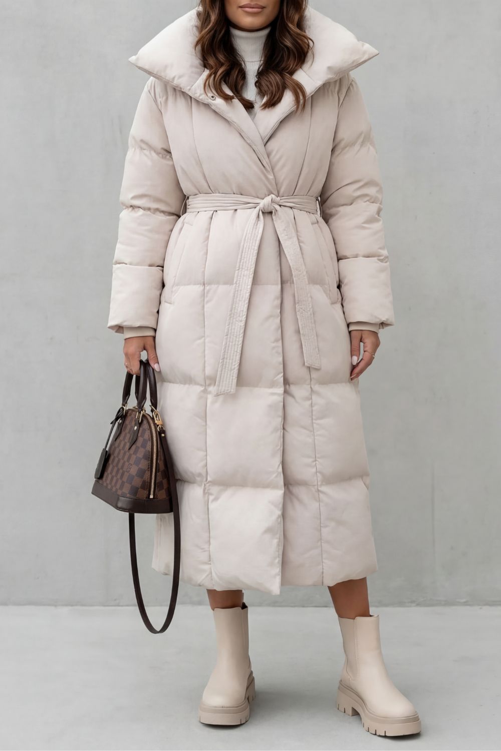 Doudoune longue ceinturée femme, coloris Crème