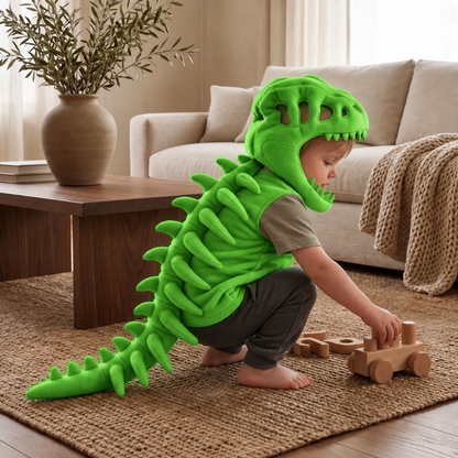 Cape tête de dinosaure verte pour enfant