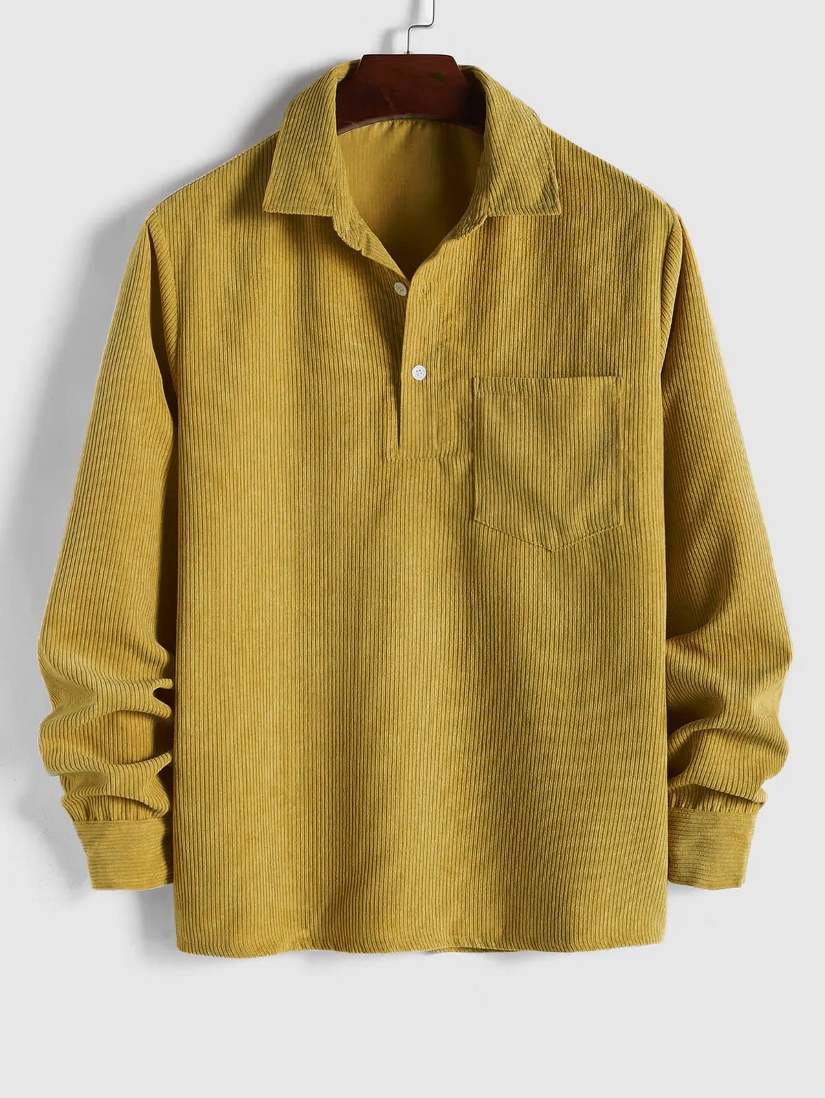 Chemise en velours côtelé jaune moutarde, manches longues