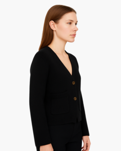 Cardigan Femme Boutonné Maille Structurée noir - vue de côté - Melvoire