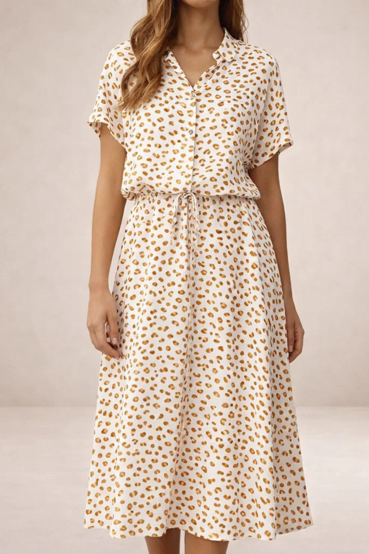 Robe Midi Fluide Imprimée – Coupe Féminine Taille Ajustable | Robe Femme