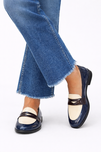Mocassins Femme Vernis – Chaussures Élégantes Bicolores Style Classique